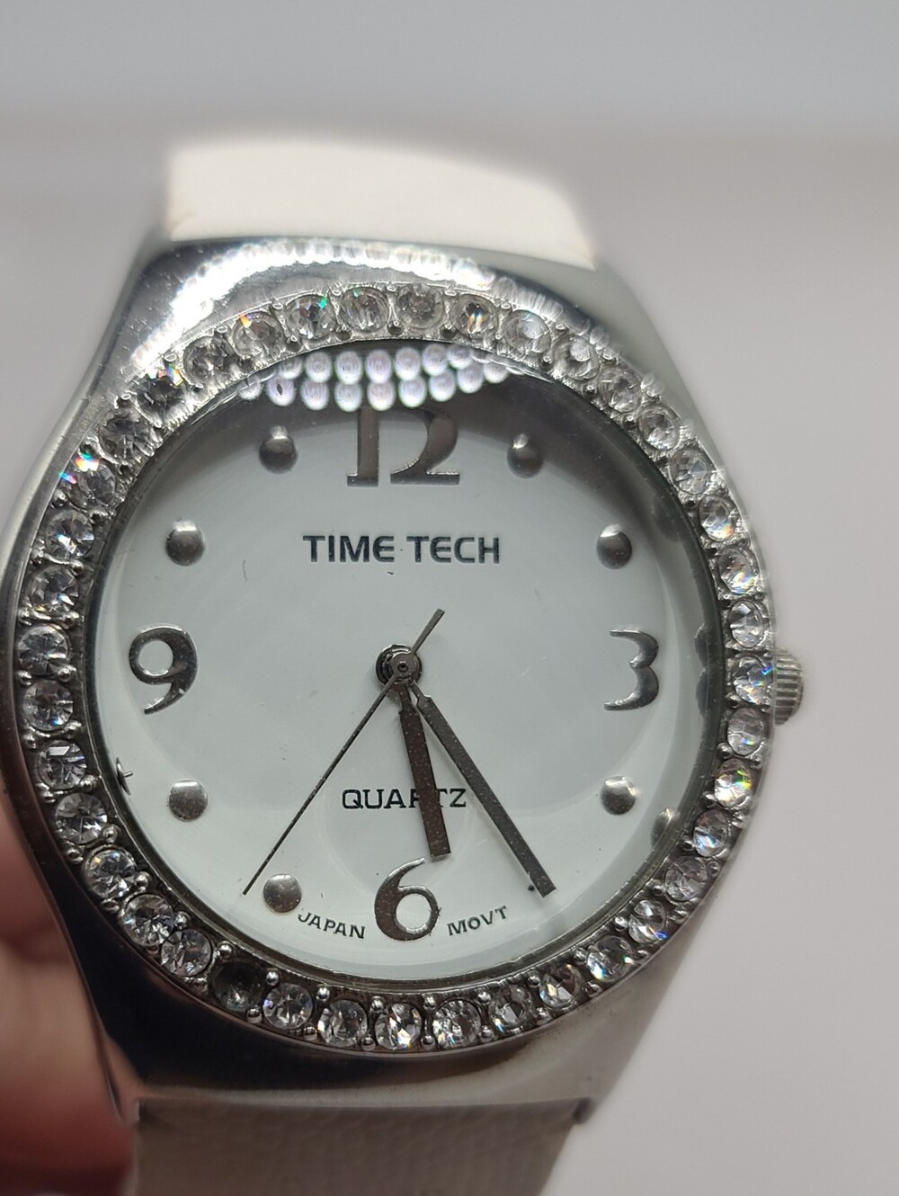 Time Tech Women's White Rhinestone Cuff Watch